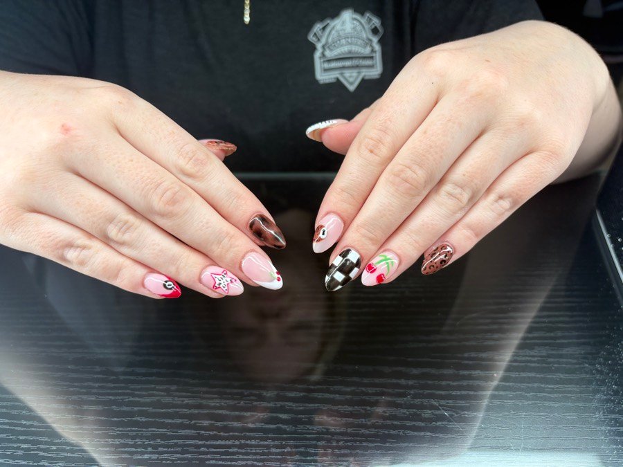 Black and white checkerboard nail art